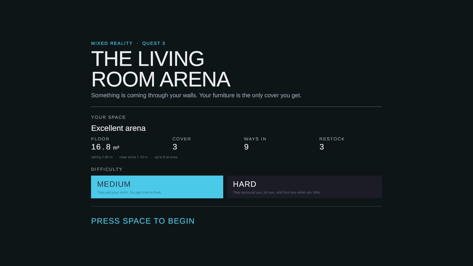The Living Room Arena title and room-analysis screen from the desktop simulator